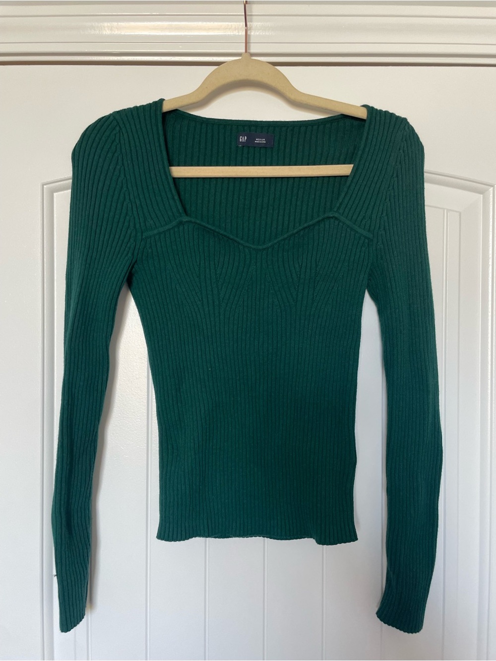 GAP Women's Ribbed Long-Sleeve Square Neck Top - Green